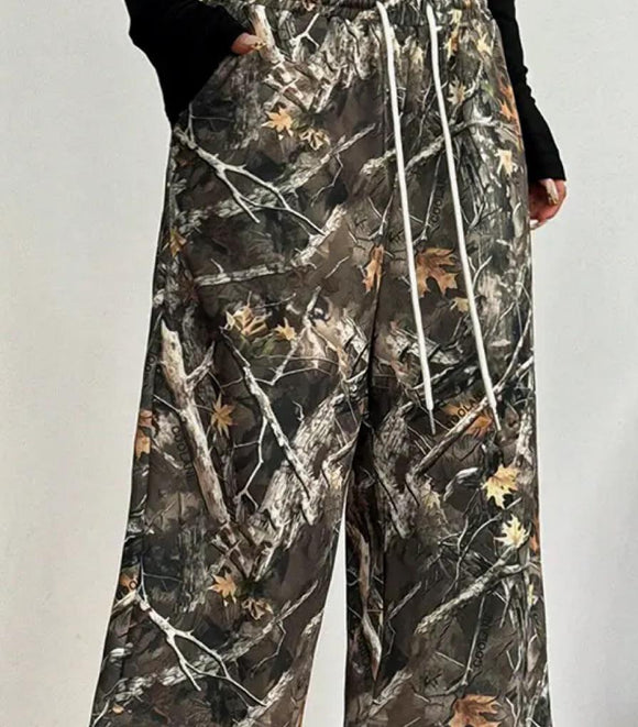 Elastic Camouflage Wide Leg Pants