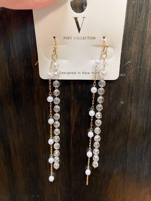 Long Clear Pearl Earrings