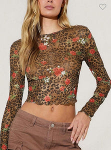 Leopard Floral Mesh Top
