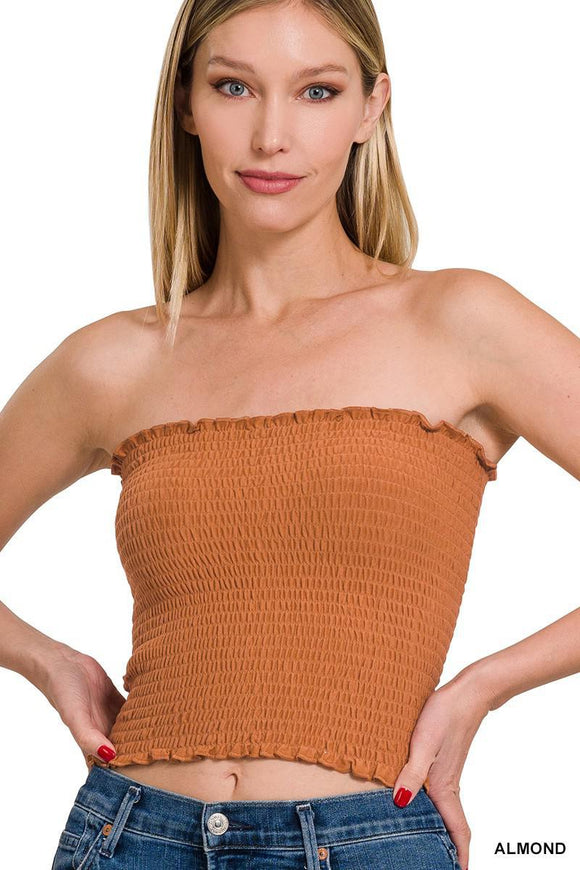 Almond Smocked Tube Top