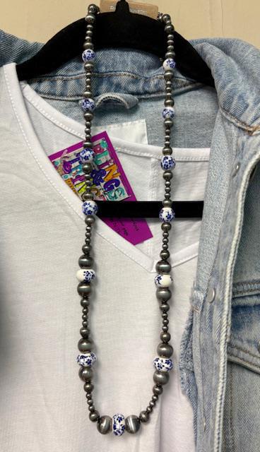 Navajo Pearl Necklace With Blue and White