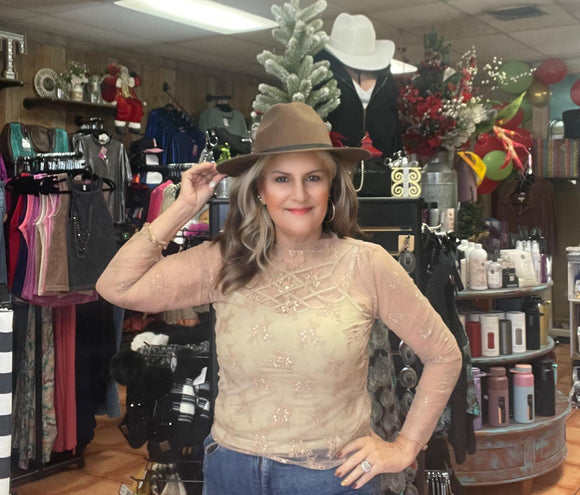 Coffee Sheer Lace Top