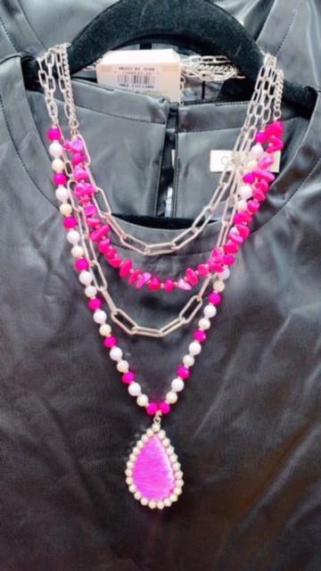 Pink Cowhide Necklace