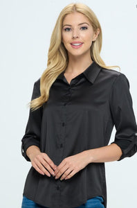 Black Satin Long Sleeve Top