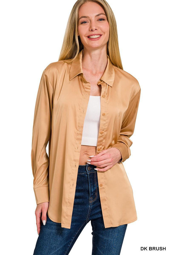 Satin Charmeuse Button Front Shirt