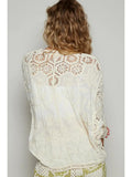 V-Neck Crochet Woven Roomy Fit Cardigan Top