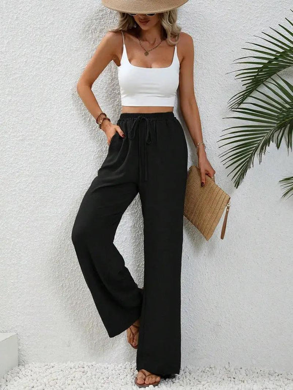 Women's High-Waist Solid Color Wide-Leg Casual Pants