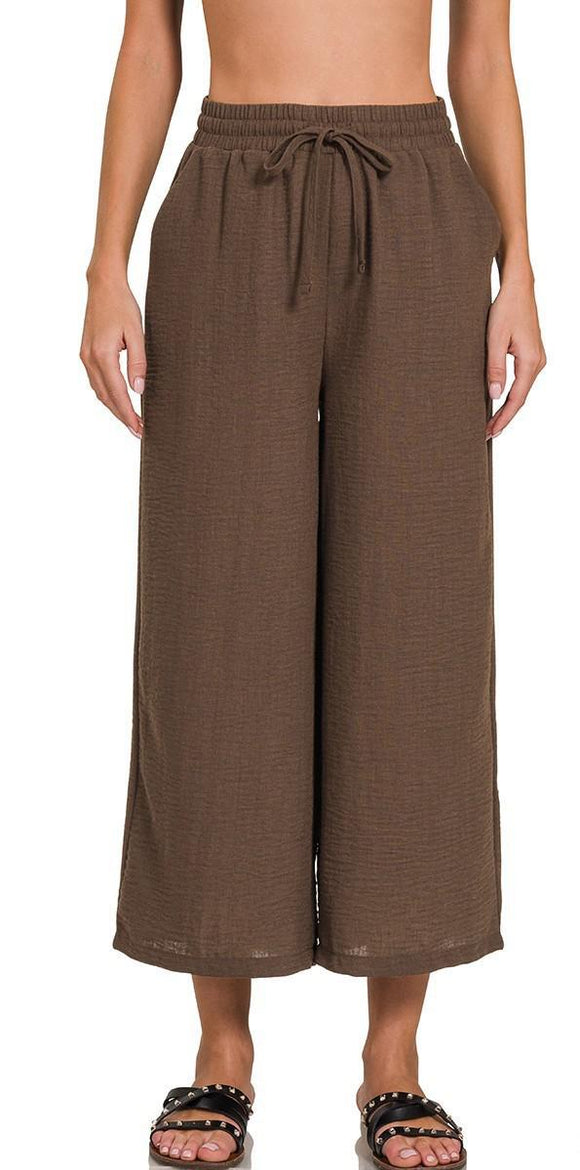 WOVEN BROWN CROPPED PANT