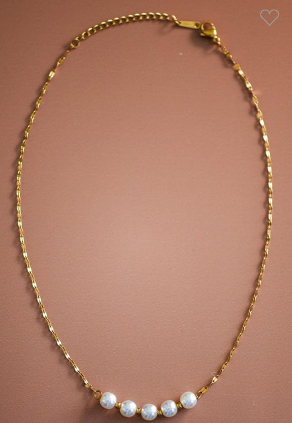 Stainless Steel Gold Pearl Necklace