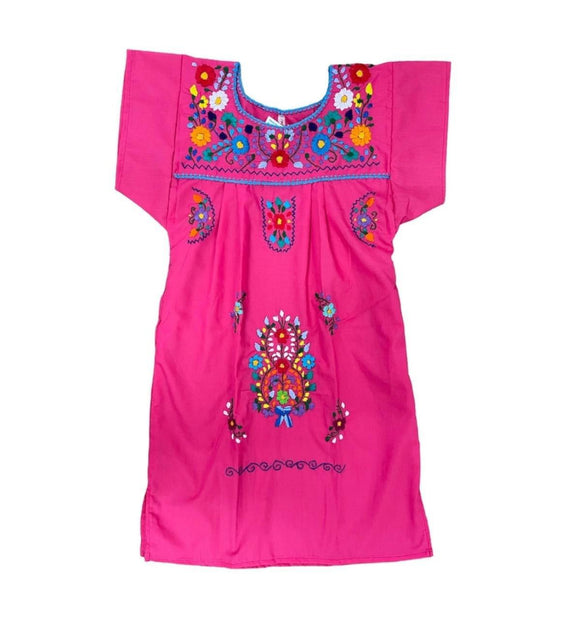 Hot Pink Puebla Girls Mexican Dress