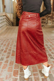Burgundy Faux Leather Pleated Concho Button Down Western Buckle Skirt