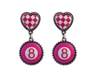 PINK HEART 8 BALL EARRINGS