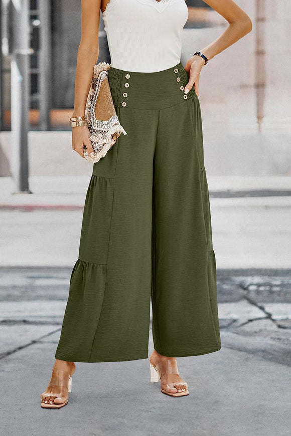 Olive Elastic High Waist Wide Leg Long Palazzo Pants