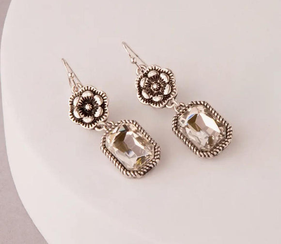 Western Floral Clear Post Dangle Earrings