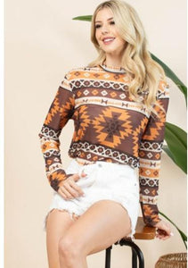 Brown Aztec Mesh Top