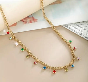 Gold Plated Necklace With Color Gem Stones
