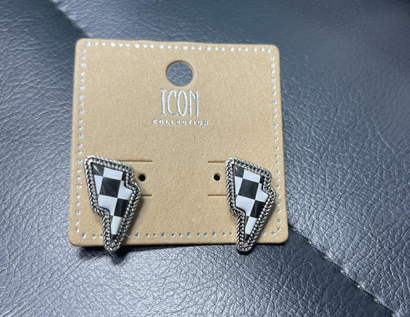 Checkered Lightning Bolt Studs