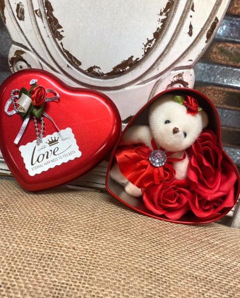 Red Tin Hearts With Bears