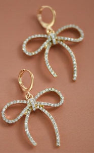 Clear and Gold Bow Knot Earrings/