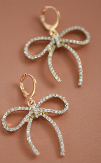 Clear and Gold Bow Knot Earrings/