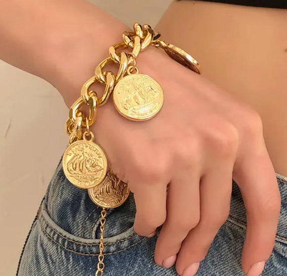 Embossed Coin Punk Bracelet