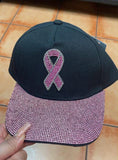 Black Cancer Awareness Cap With Rhinestones