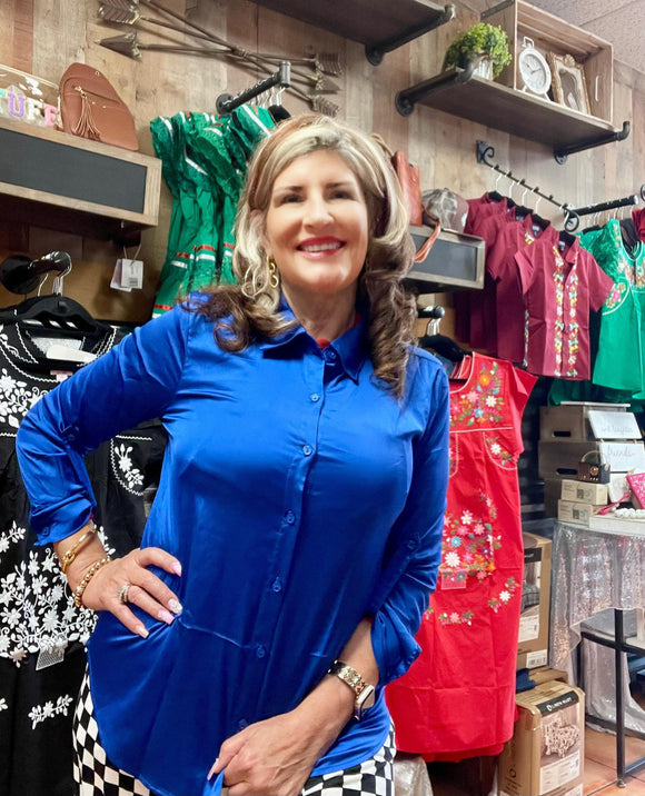 Royal Blue Satin Long Sleeve