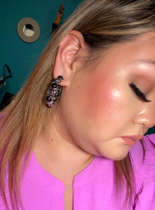 Silver With Black Hoop Earrings