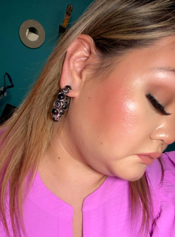 Silver With Black Hoop Earrings