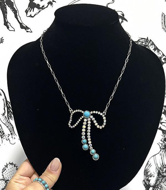 Turquoise AB  Rhinestone Bow Necklace