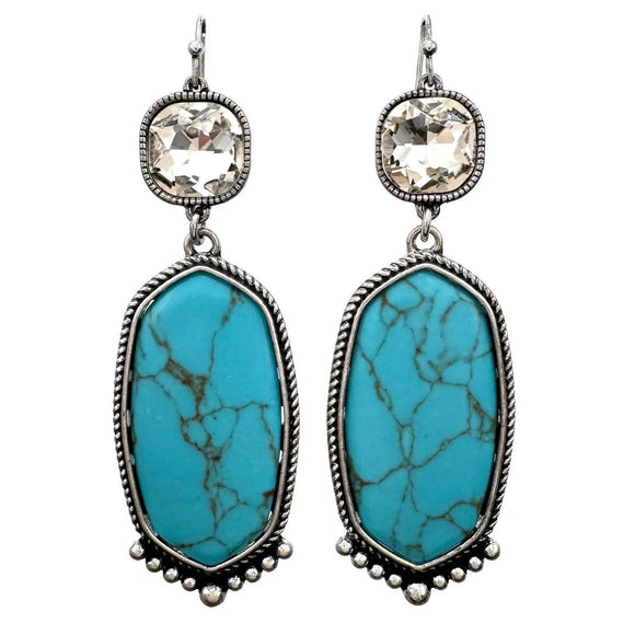 Clear Turquoise Stone Rhinestone Statement Earrings