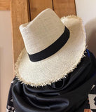 Black Band Straw Fedora Hat