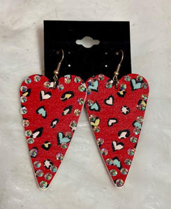 Red Animal Print Heart Earrings
