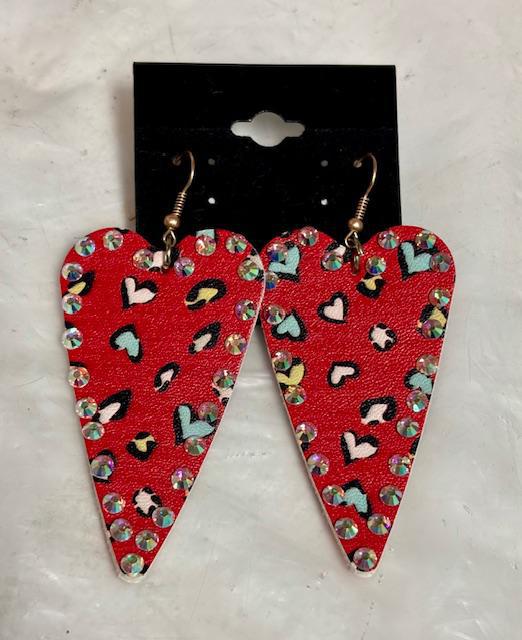 Red Animal Print Heart Earrings