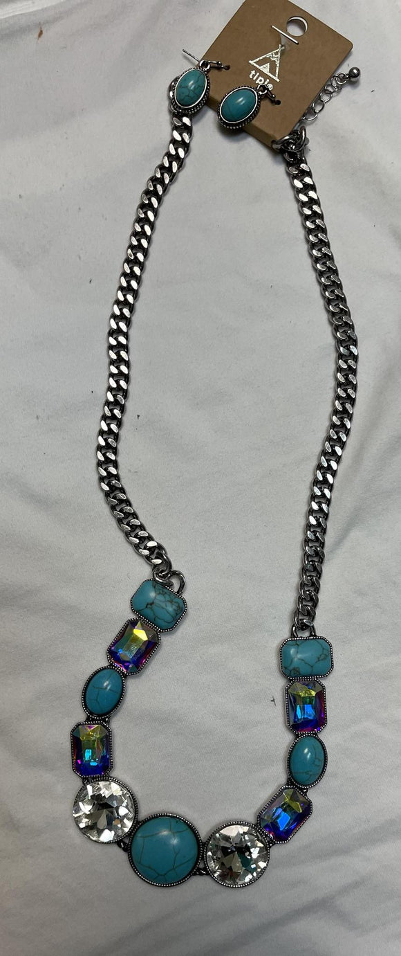 Turquoise and AB Necklace