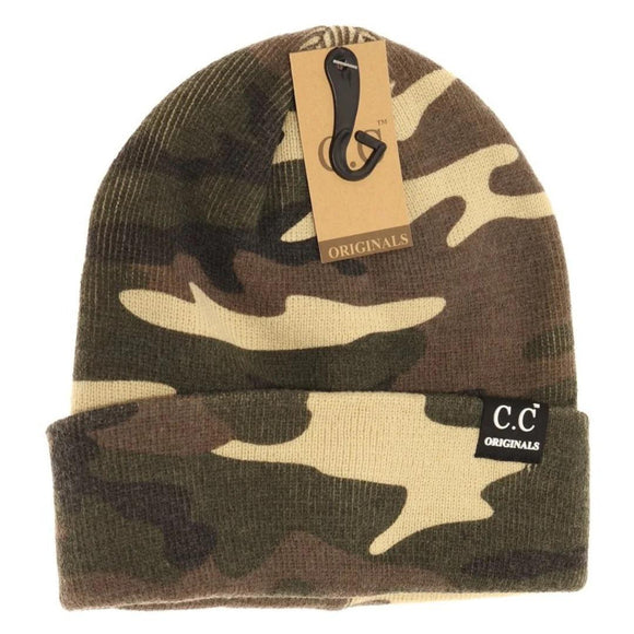 Unisex Olive Camouflage Short Beanie