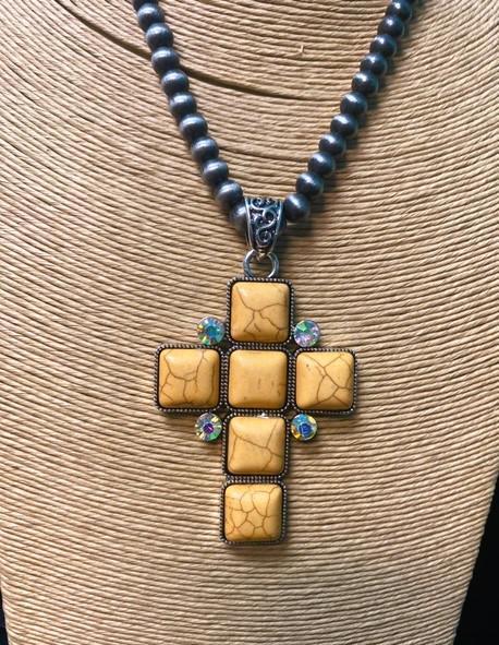 Mustard Cross Necklace