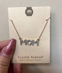 Silver And Gold Clear "Mom" Necklace