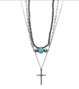 Triple Layer Cross Necklace