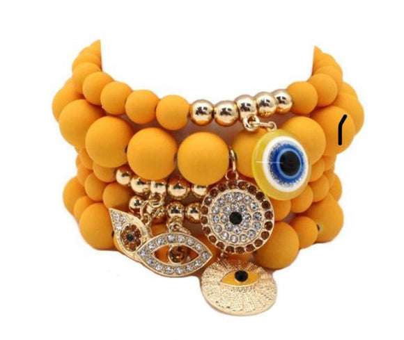 Gold Mustard Evil Eye Bracelet