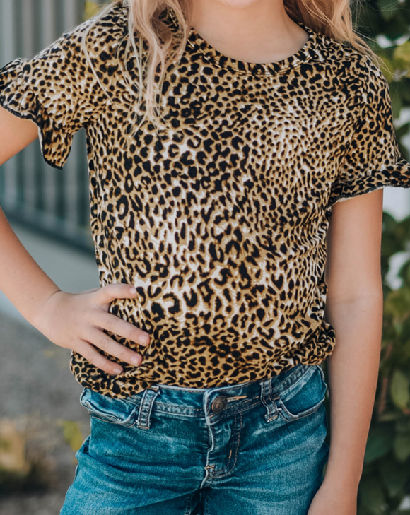 Ruffled Leopard Sleeves Top