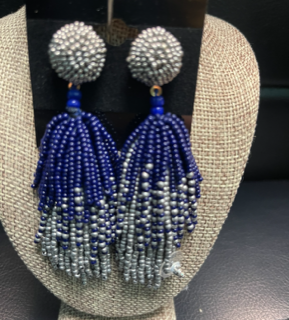 blue & silver beaded earrings