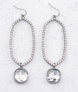 Silver and Clear Square Earrings