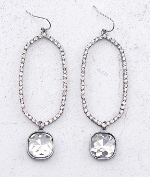 Silver and Clear Square Earrings