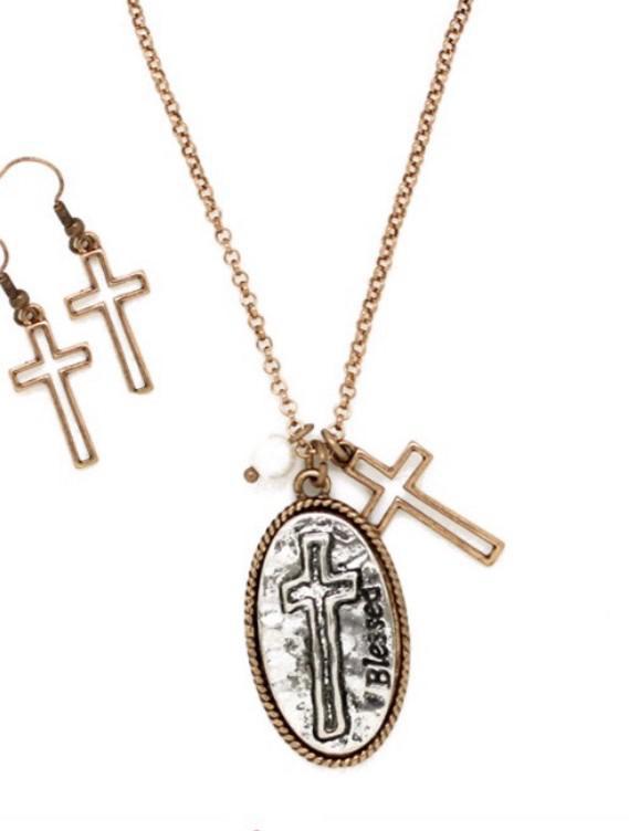 Burnish Gold Silver Cross Set